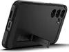 A black phone case with a kickstand is shown from a low angle, highlighting its design and features. Anteprima dell’immagine prodotto