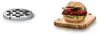A metal grinder plate and a hamburger on a cutting board. Anteprima dell’immagine prodotto