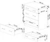 A technical drawing with dimensions of a chest of drawers and its individual drawers. Anteprima dell’immagine prodotto