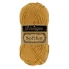 A ball of mustard yellow yarn with a label. Produktbild-Vorschau