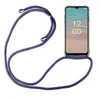 A blue lanyard attached to a clear phone case with a phone inside, displayed on a white background. Produktbild-Vorschau