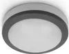A close-up, studio shot of a round, flush-mount LED ceiling light with a dark gray trim and a white diffuser. Produktbild-Vorschau