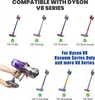 A collage of Dyson V8 vacuum cleaners and their parts, with text indicating compatibility. Produktbild-Vorschau