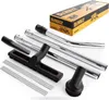 A set of DeWALT vacuum cleaner accessories, including extension tubes and cleaning heads, laid out on a white background next to its packaging box. Podgląd zdjęcia produktu