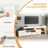 A collage of images showing a white TV stand with LED lighting, demonstrating features like protective film removal and ease of cleaning, alongside a lifestyle shot of the TV stand in a living room setting. Anteprima dell’immagine prodotto