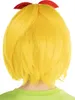 Back view of a yellow wig with a red bow on top, worn by a person. Náhľad obrázku produktu