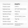 A table listing product specifications for a keyboard and mouse set. Podgląd zdjęcia produktu
