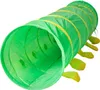 A green caterpillar-shaped play tunnel with yellow accents, shown from the inside opening. Produktbild-Vorschau