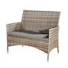 A gray rattan garden bench with a dark gray cushion, shown on a white background. Podgląd zdjęcia produktu
