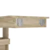 A close-up view of the underside of a wooden shelf with metal brackets attached. Produktbild-Vorschau