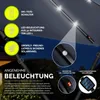 A diagram illustrating the features of a navy blue umbrella at night, with illuminated LEDs. Voir les images du produit