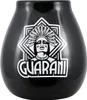 A black mate gourd with a white logo featuring an indigenous person's face and the word "GUARANI". Produktbild-Vorschau