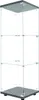 A tall, clear glass display cabinet with three shelves and a gray base and top. Produktbild-Vorschau
