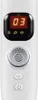 Close-up of the top part of a white stand fan, showing the LED display and control buttons. Produktbild-Vorschau