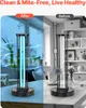 A split image showing a UV light sterilizer lamp. The left side shows the lamp emitting blue light, representing the 'After' state, while the right side shows the lamp in a room with cartoonish representations of viruses, representing the 'Before' state. Anteprima dell’immagine prodotto