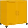 A yellow metal cabinet with two doors and wheels. Anteprima dell’immagine prodotto