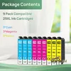 A row of ink cartridges is displayed against a blurred background. Produktbild-Vorschau