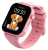 A pink smartwatch with a cartoon dog on the screen.