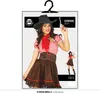 A product image displaying a cowgirl costume on a hanger, with a model wearing the costume and a smaller inset image of the costume. Náhled obrázku produktu