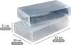 Two transparent storage boxes stacked on top of each other, with dimensions indicated by text overlays. Produktbild-Vorschau