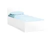 A white bed with light blue bedding and a pillow, shown from a side angle. Náhled obrázku produktu
