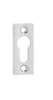 A silver keyhole escutcheon plate on a white background. Produktbild-Vorschau
