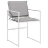 A white metal frame chair with gray cushions, shown from the front. Produktbild-Vorschau