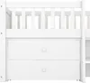 A close-up view of the front of a white wooden loft bed with two drawers. Anteprima dell’immagine prodotto