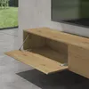 A wooden TV cabinet with a door open, mounted on a concrete wall. Anteprima dell’immagine prodotto