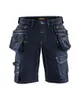 A pair of dark blue work shorts with multiple pockets and zippers, presented against a white background. Produktbild-Vorschau