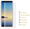 A smartphone with a screen protector applied, next to the screen protector itself, with feature icons and text. Produktbild-Vorschau