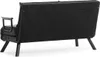 The back view of a dark grey sofa bed with wooden armrests and black metal legs, set against a white background. Náhled obrázku produktu