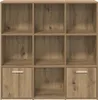 A front view of a wooden bookshelf with nine compartments, two of which have drawers with silver handles. Náhľad obrázku produktu
