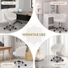 Collage of four different room settings showing a white velvet scalloped chair in use as an office chair, dressing stool, study chair, and lounge chair. Produktbild-Vorschau
