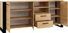 An open sideboard or cabinet with wooden doors and shelves, set against a white background. Náhled obrázku produktu