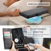 A collage showing a phone case being wirelessly charged and another phone case with cards being used for payment. Produktbild-Vorschau