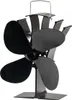 A black, four-bladed stove fan with a metal handle, shown against a white background. Anteprima dell’immagine prodotto