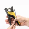 A person's hands are holding a yellow and black wire stripper tool with a black cable inserted into it. Anteprima dell’immagine prodotto