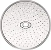 A top-down view of a round metal grater disc with many small holes and a central handle. Produktbild-Vorschau