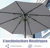 The underside of a gray patio umbrella with its metal ribs visible, set against a blurred background of a building and sky. Anteprima dell’immagine prodotto