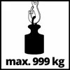 A black silhouette of a weight being lifted by a hook, with text indicating the maximum weight capacity. Náhľad obrázku produktu