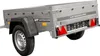 A silver utility trailer is shown from a diagonal angle against a white background. Produktbild-Vorschau