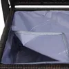Close-up view of the interior of a poly-rattan storage bench, showing the fabric lining and zipper. Podgląd zdjęcia produktu
