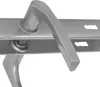 A close-up shot of a silver door handle with a rectangular rosette, set against a white background. Anteprima dell’immagine prodotto