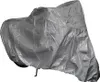 A motorcycle covered with a silver tarp, shown from a side-angle. Produktbild-Vorschau
