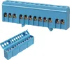 Two blue terminal blocks are shown against a white background. One is a full block with multiple connection points, and the other is a smaller, open block showing the internal metal connectors. Produktbild-Vorschau