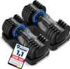 A pair of adjustable dumbbells on their stands. Produktbild-Vorschau