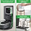 A split image showing a robot vacuum cleaner and its dustbin, contrasting traditional and automatic dirt disposal methods. Náhled obrázku produktu