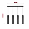 A black four-light pendant lamp is shown against a white background with dimensions indicated. Produktbild-Vorschau