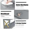 Collage of close-up images highlighting features of a gray console table. Produktbild-Vorschau
